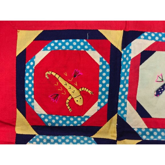 Vintage Handmade Red Throw Pillow Cover Embroidered Asian Oriental Patchwork - Picture 7 of 9